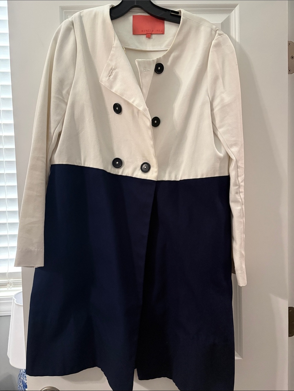 Sinclaire 10 Navy and Cream Two-Tone Long Sleeve Coat